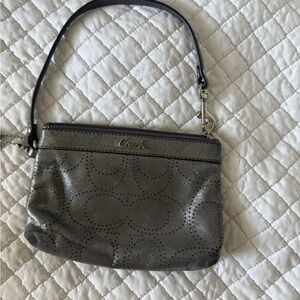 Coach Gray Pebbled Leather Wristlet